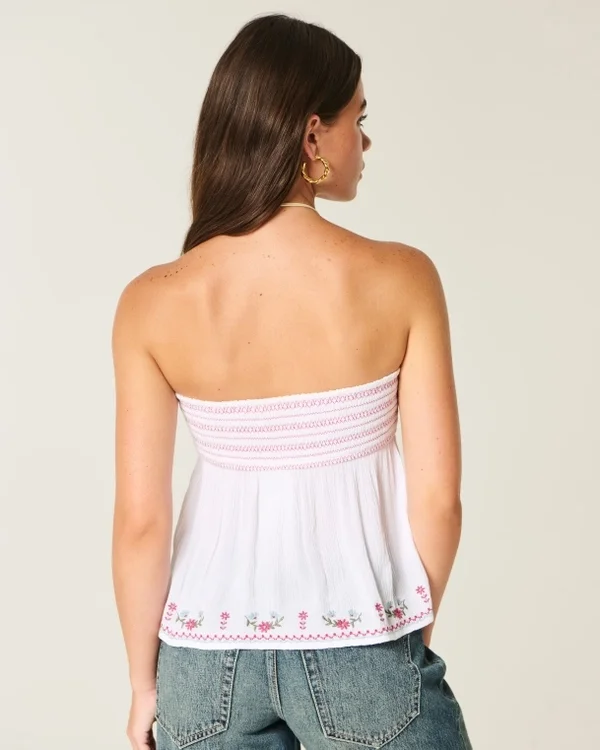 Easy Strapless Embroidered Babydoll Top Easy Strapless Embroidered Babydoll Top