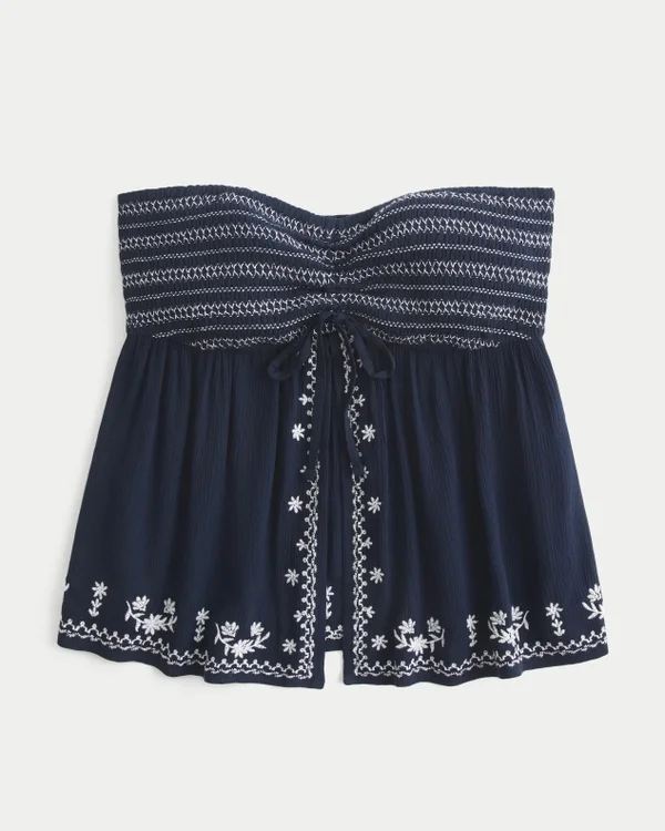 Easy Strapless Embroidered Babydoll Top Easy Strapless Embroidered Babydoll Top