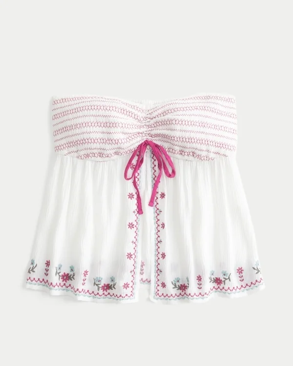 Easy Strapless Embroidered Babydoll Top Easy Strapless Embroidered Babydoll Top