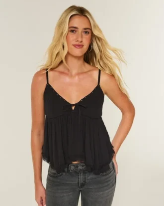Easy Studded Babydoll Top