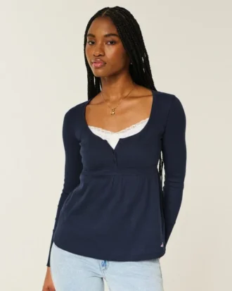 Easy Tie-Back Henley Babydoll Top