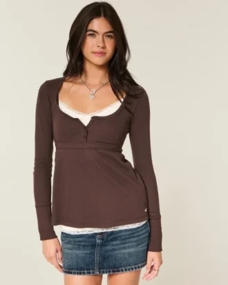 Easy Tie-Back Henley Babydoll Top