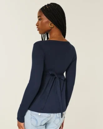 Easy Tie-Back Henley Babydoll Top