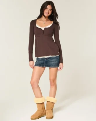 Easy Tie-Back Henley Babydoll Top