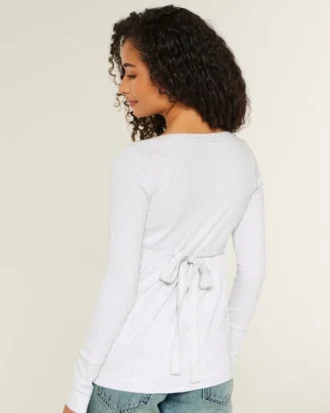 Easy Tie-Back Henley Babydoll Top Easy Tie-Back Henley Babydoll Top