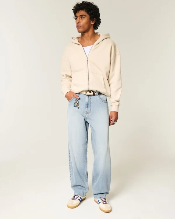 Embroidered Light Wash Skater Baggy Jeans Embroidered Light Wash Skater Baggy Jeans