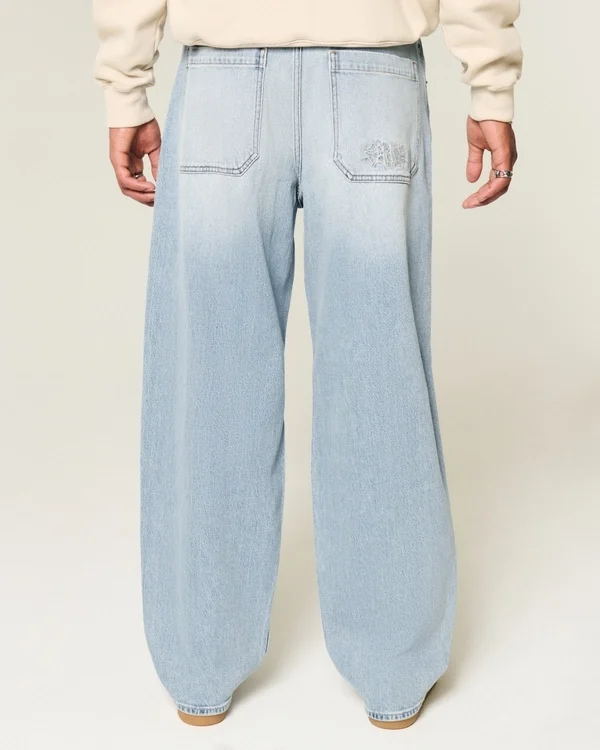 Embroidered Light Wash Skater Baggy Jeans Embroidered Light Wash Skater Baggy Jeans