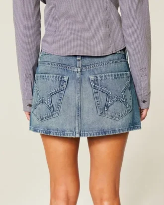 Embroidered Star Pocket Denim Mini Skort