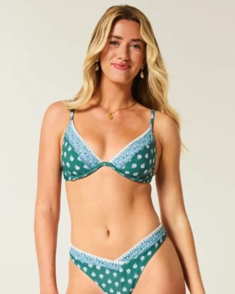 Embroidered Stitch Plunge Underwire Bikini Top