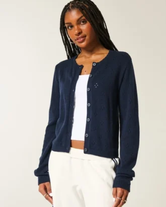 Eyelet Crew Cardigan