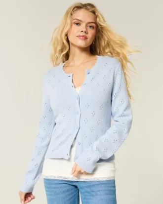 Eyelet Crew Cardigan