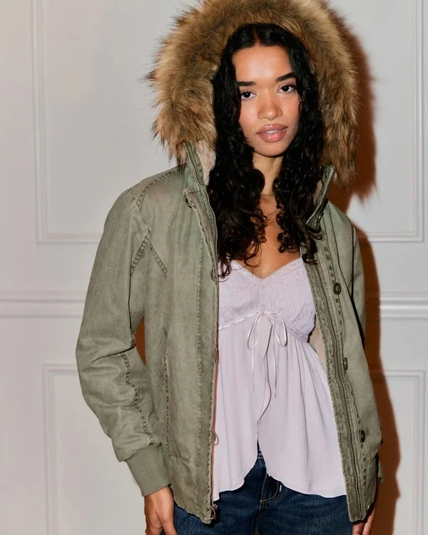 Faux Fur-Lined Bomber Jacket Faux Fur-Lined Bomber Jacket