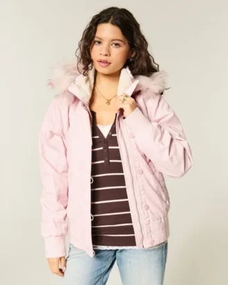 Faux Fur-Lined Bomber Jacket