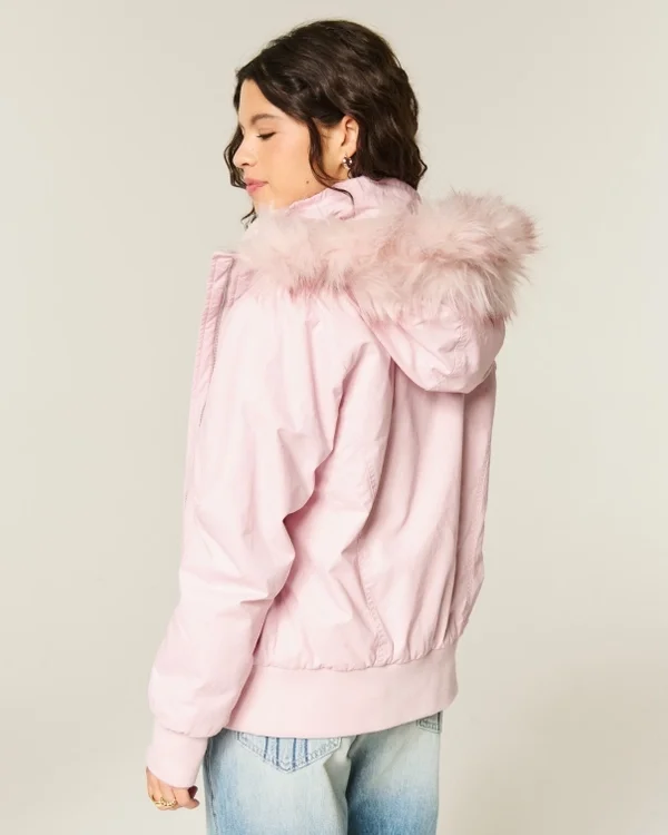Faux Fur-Lined Bomber Jacket Faux Fur-Lined Bomber Jacket