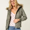 Faux Fur-Lined Bomber Jacket Faux Fur-Lined Bomber Jacket
