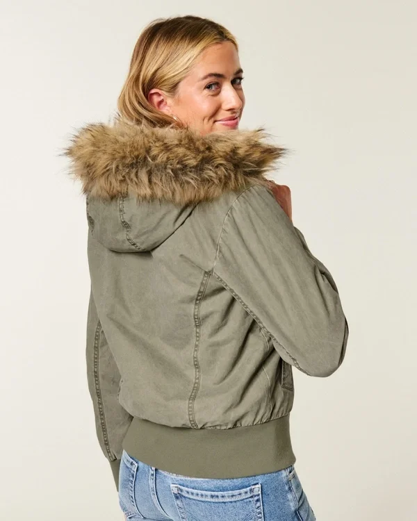 Faux Fur-Lined Bomber Jacket Faux Fur-Lined Bomber Jacket