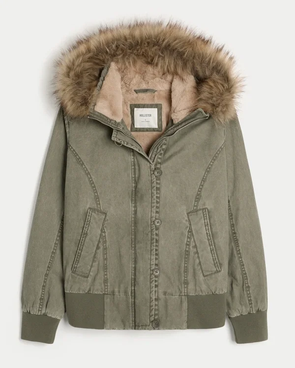 Faux Fur-Lined Bomber Jacket Faux Fur-Lined Bomber Jacket