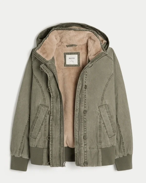 Faux Fur-Lined Bomber Jacket Faux Fur-Lined Bomber Jacket