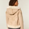 Faux Fur-Lined Faux Shearling Hoodie Jacket