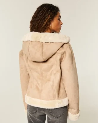 Faux Fur-Lined Faux Shearling Hoodie Jacket