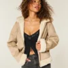 Faux Fur-Lined Faux Shearling Hoodie Jacket