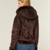 Faux Fur-Lined Faux Shearling Hoodie Jacket