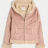 Faux Fur-Lined Faux Shearling Hoodie Jacket
