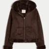 Faux Fur-Lined Faux Shearling Hoodie Jacket
