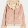 Faux Fur-Lined Faux Shearling Hoodie Jacket