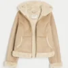 Faux Fur-Lined Faux Shearling Hoodie Jacket