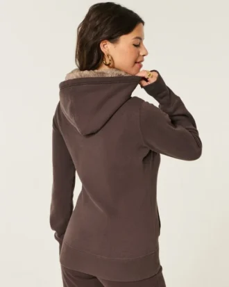 Faux Fur-Lined Hood Graphic Hoodie
