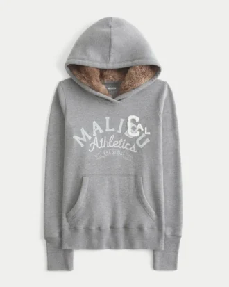 Faux Fur-Lined Hood Graphic Hoodie