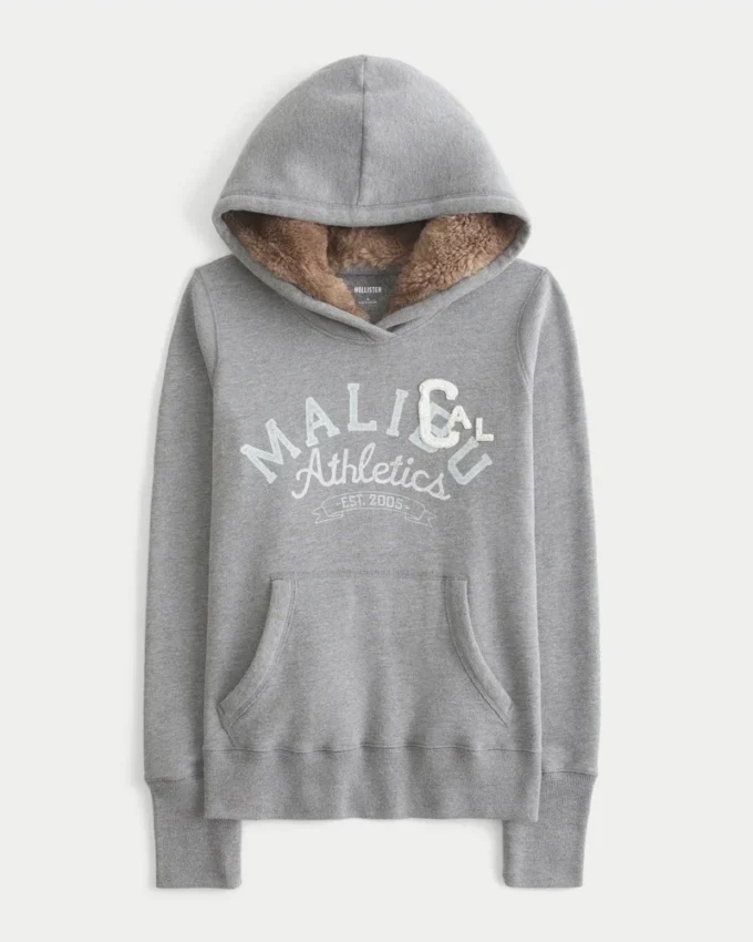 Faux Fur-Lined Hood Graphic Hoodie