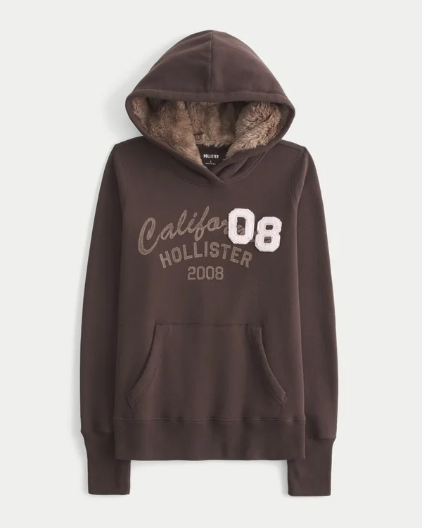 Faux Fur-Lined Hood Graphic Hoodie Faux Fur-Lined Hood Graphic Hoodie