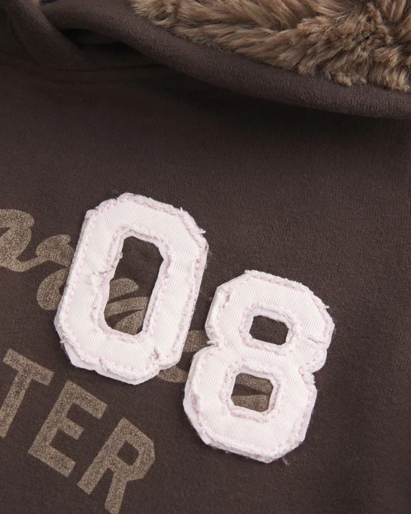 Faux Fur-Lined Hood Graphic Hoodie Faux Fur-Lined Hood Graphic Hoodie