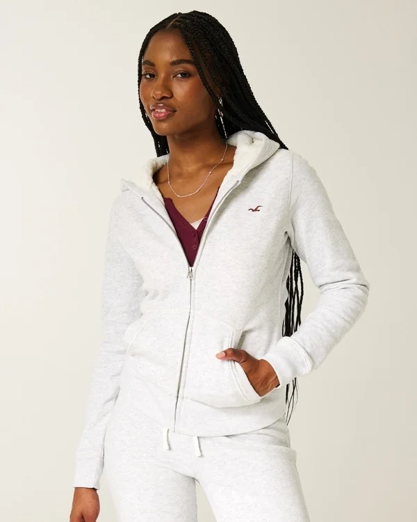 Faux Fur-Lined Zip-Up Hoodie Faux Fur-Lined Zip-Up Hoodie