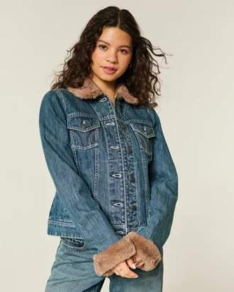 Faux Fur Trim Denim Jacket