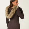 Faux Fur Trim Hooded Cable-Knit Sweater Faux Fur Trim Hooded Cable-Knit Sweater