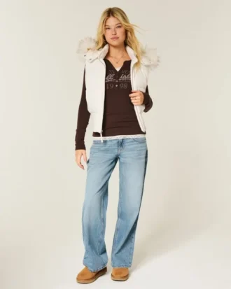 Faux Fur Trim Hooded Y2K Vest