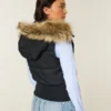 Faux Fur Trim Hooded Y2K Vest Faux Fur Trim Hooded Y2K Vest