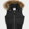 Faux Fur Trim Hooded Y2K Vest Faux Fur Trim Hooded Y2K Vest