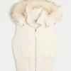 Faux Fur Trim Hooded Y2K Vest Faux Fur Trim Hooded Y2K Vest