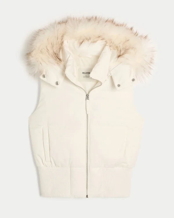 Faux Fur Trim Hooded Y2K Vest Faux Fur Trim Hooded Y2K Vest