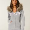 Faux Fur Trim Logo Graphic Zip-Up Hoodie Faux Fur Trim Logo Graphic Zip-Up Hoodie