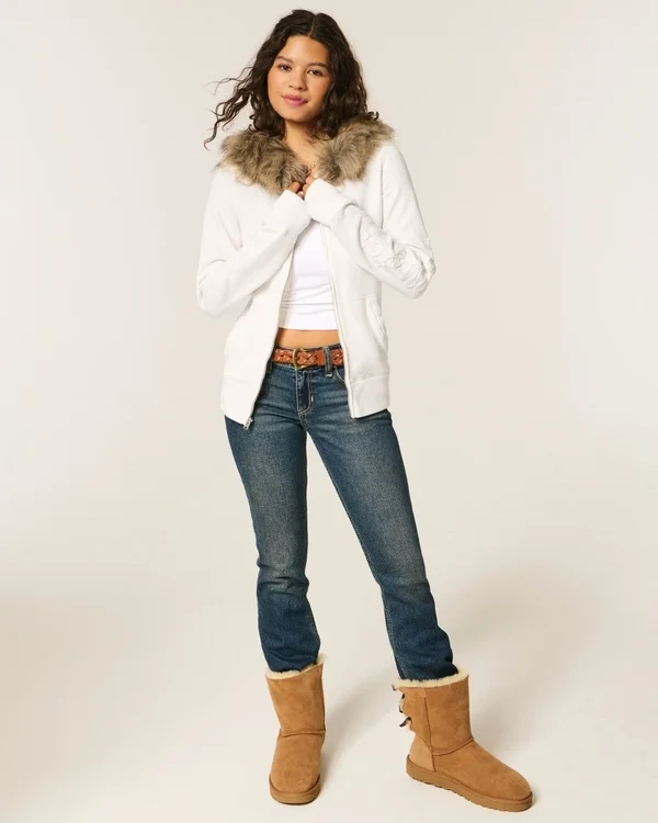 Faux Fur Trim Logo Graphic Zip-Up Hoodie Faux Fur Trim Logo Graphic Zip-Up Hoodie