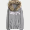 Faux Fur Trim Logo Graphic Zip-Up Hoodie Faux Fur Trim Logo Graphic Zip-Up Hoodie