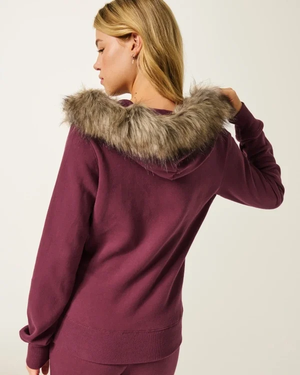 Faux Fur Trim Logo Graphic Zip-Up Hoodie Faux Fur Trim Logo Graphic Zip-Up Hoodie