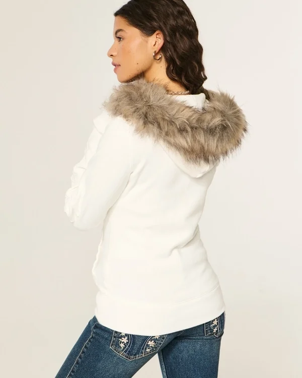 Faux Fur Trim Logo Graphic Zip-Up Hoodie Faux Fur Trim Logo Graphic Zip-Up Hoodie