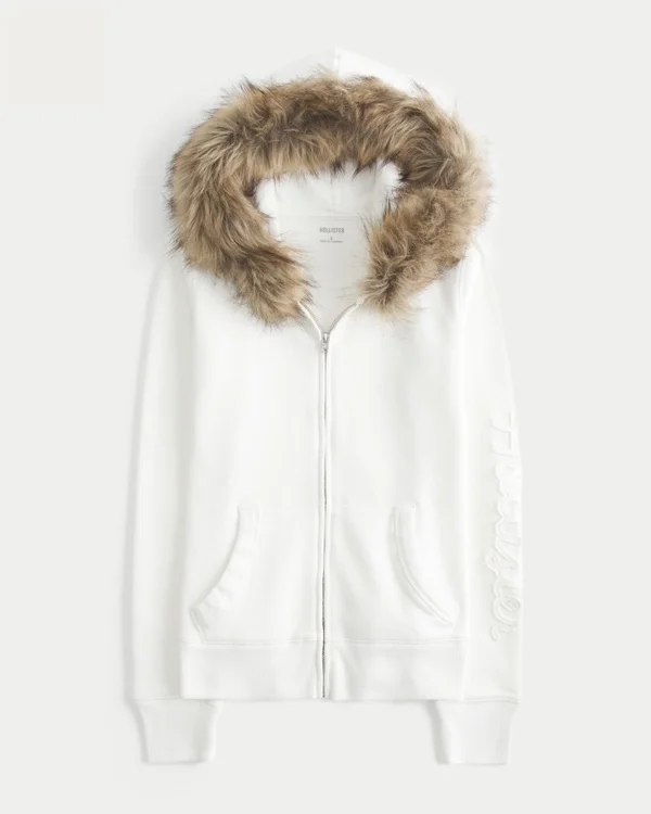Faux Fur Trim Logo Graphic Zip-Up Hoodie Faux Fur Trim Logo Graphic Zip-Up Hoodie