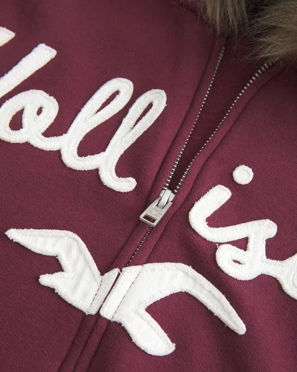 Faux Fur Trim Logo Graphic Zip-Up Hoodie Faux Fur Trim Logo Graphic Zip-Up Hoodie